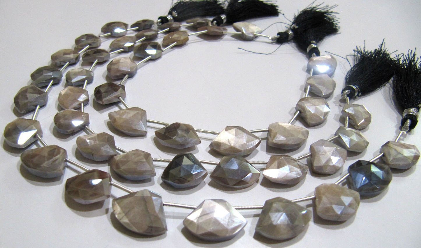 Natural Grey Moonstone AB Mystic Coated Diamond Shape 15-16To17-18mm  Grey Beads Strand 10 Inches Long Jewelry Making Beads Sold Per Strand