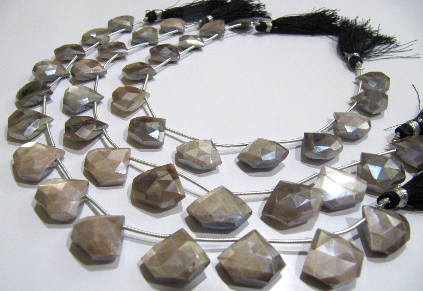 Natural Grey Moonstone AB Mystic Coated Diamond Shape 15-16To17-18mm  Grey Beads Strand 10 Inches Long Jewelry Making Beads Sold Per Strand
