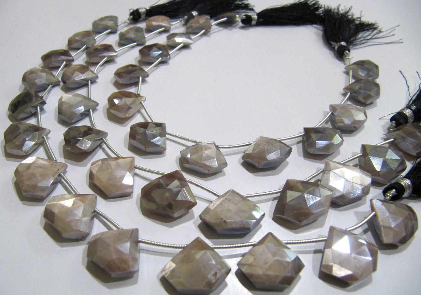 Natural Grey Moonstone AB Mystic Coated Diamond Shape 15-16To17-18mm  Grey Beads Strand 10 Inches Long Jewelry Making Beads Sold Per Strand
