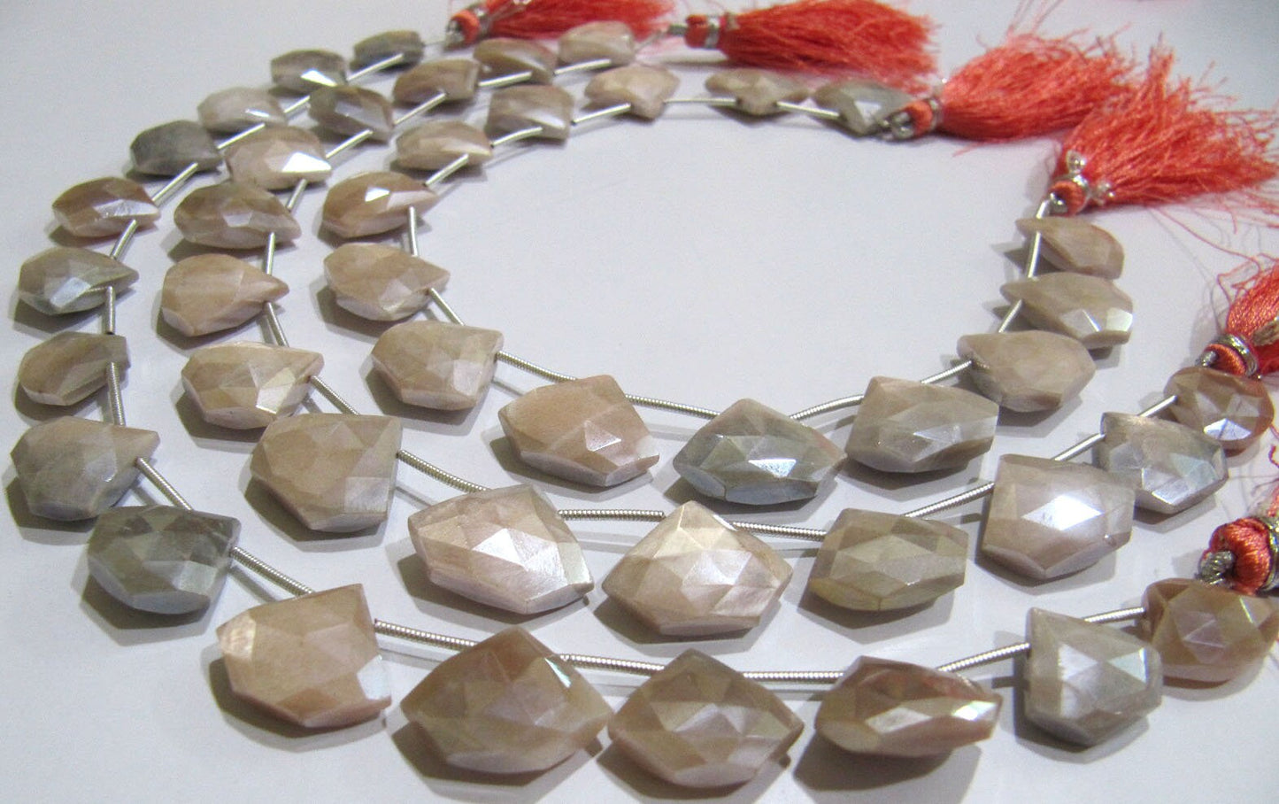Natural Peach Moonstone AB Mystic Coated Diamond Shape 15-16 To 17-18mm Beads Strand 10 Inches Long Jewelry Making Beads Sold Per Strand