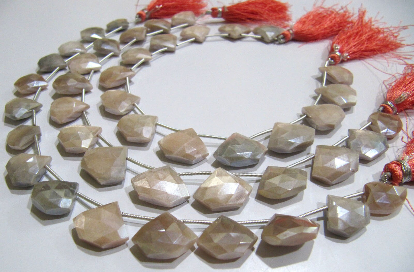 Natural Peach Moonstone AB Mystic Coated Diamond Shape 15-16 To 17-18mm Beads Strand 10 Inches Long Jewelry Making Beads Sold Per Strand