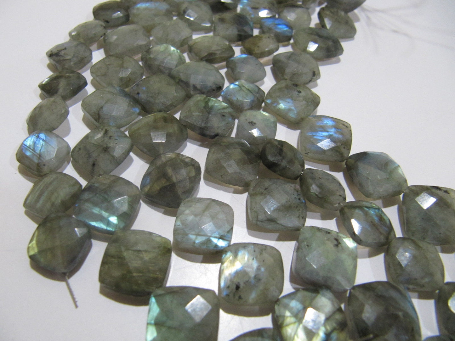 Natural Labradorite Cushion Shape Beads, Briolette Labradorite Faceted Cut Blue Flashy Beads 11-12mm To 12-13mm Size Strand 8 inch long