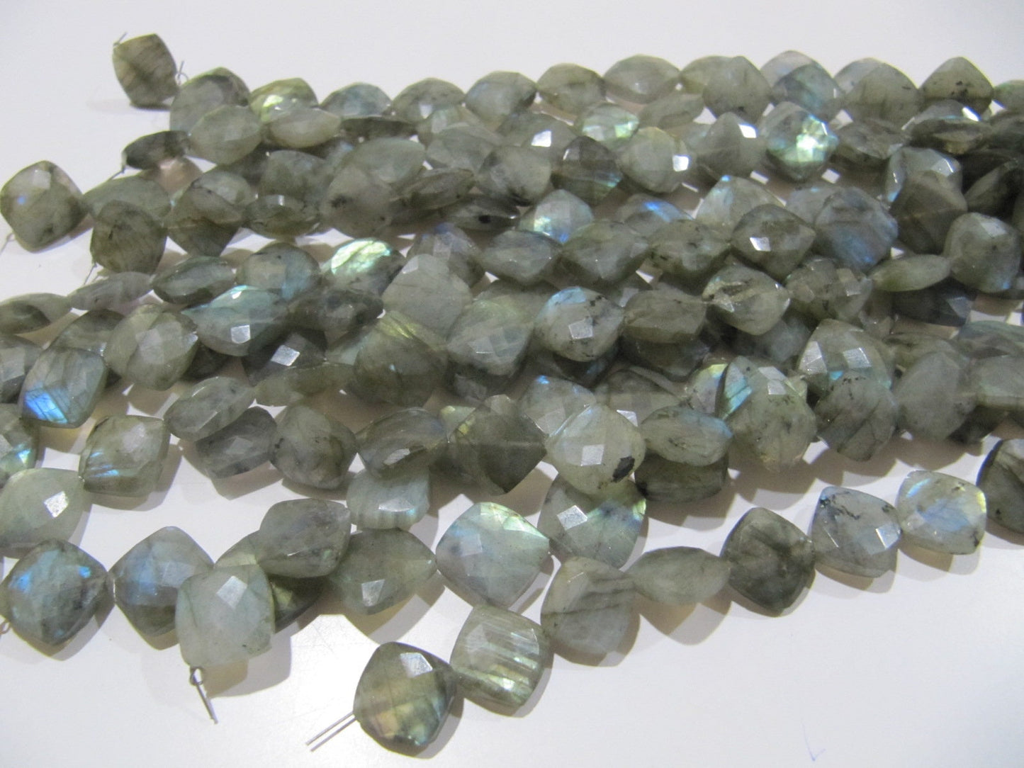 Natural Labradorite Cushion Shape Beads, Briolette Labradorite Faceted Cut Blue Flashy Beads 11-12mm To 12-13mm Size Strand 8 inch long