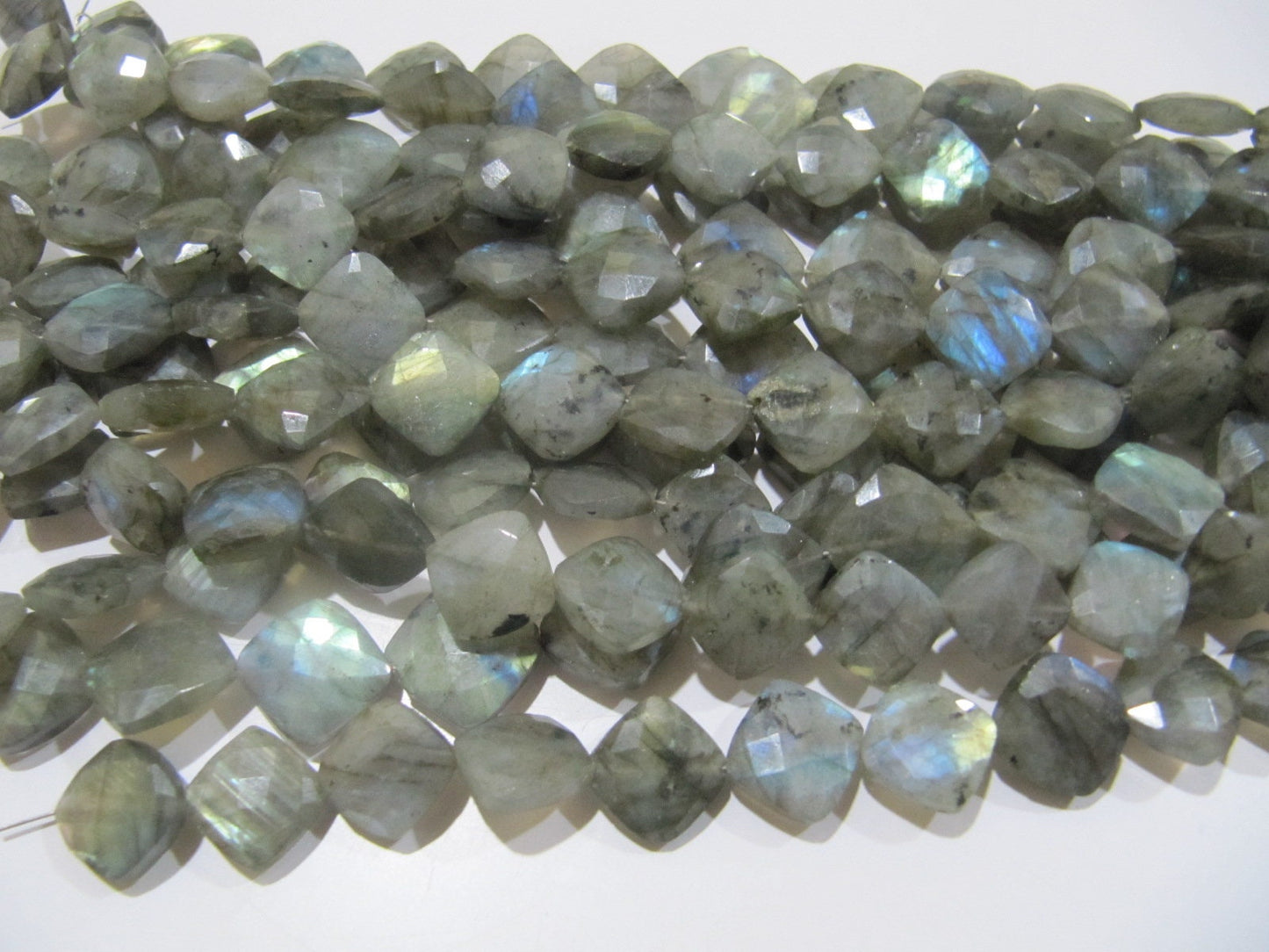 Natural Labradorite Cushion Shape Beads, Briolette Labradorite Faceted Cut Blue Flashy Beads 11-12mm To 12-13mm Size Strand 8 inch long