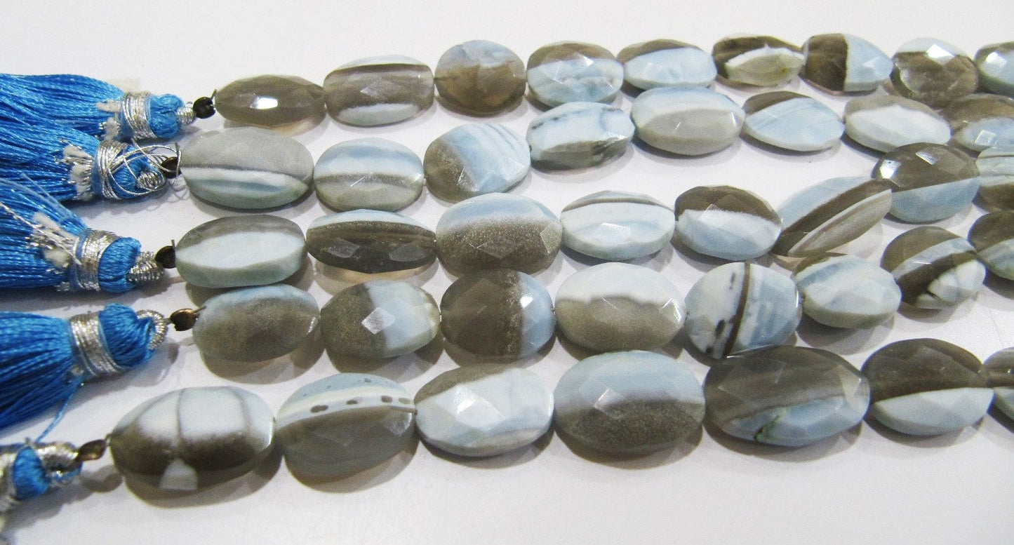 Natural Bio Opal Oval Shape Briolette Faceted Beads Size Approx 12-13mm Strand 8 Inches long Shaded opal Jewelry Making Gemstone Beads .