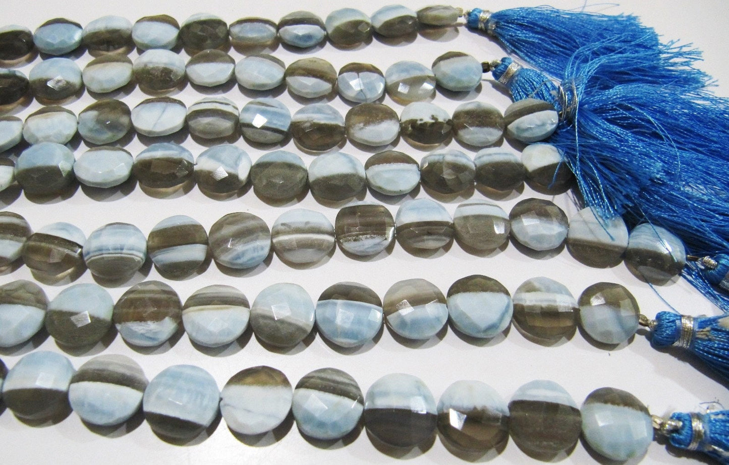 Natural Boulder Opal Faceted Round Coin Shape Briolette Beads Size12-13mm Strand 8 Inches long, Bio Opal Shaded Gemstone Sold Per Strand