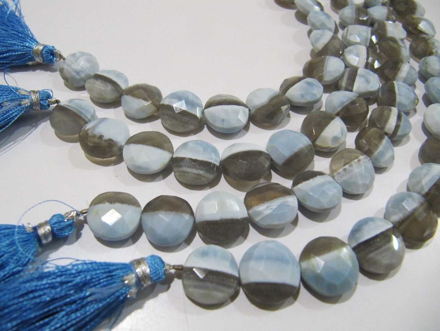 Natural Boulder Opal Faceted Round Coin Shape Briolette Beads Size12-13mm Strand 8 Inches long, Bio Opal Shaded Gemstone Sold Per Strand
