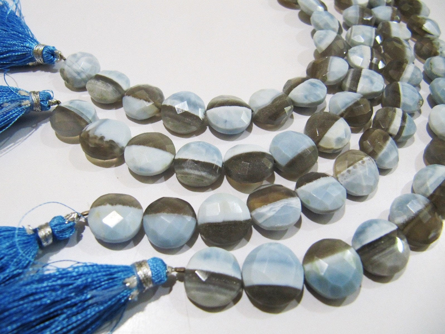 Natural Boulder Opal Faceted Round Coin Shape Briolette Beads Size12-13mm Strand 8 Inches long, Bio Opal Shaded Gemstone Sold Per Strand