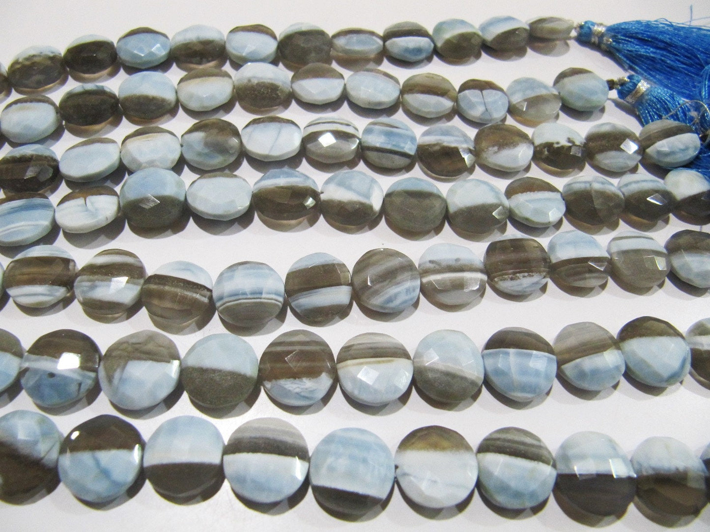 Natural Boulder Opal Faceted Round Coin Shape Briolette Beads Size12-13mm Strand 8 Inches long, Bio Opal Shaded Gemstone Sold Per Strand