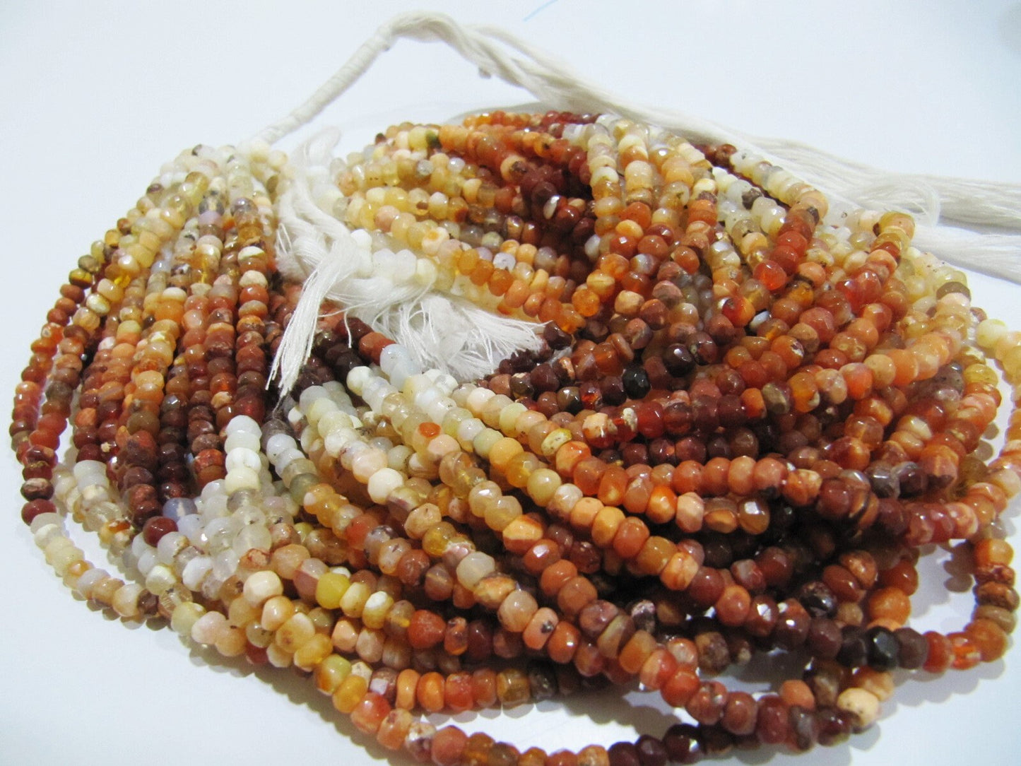 Natural Genuine Mexican Fire Opal Commercial Quality Rondelle Faceted Beads 4-5mm, Strand Length 13 Inches Long.