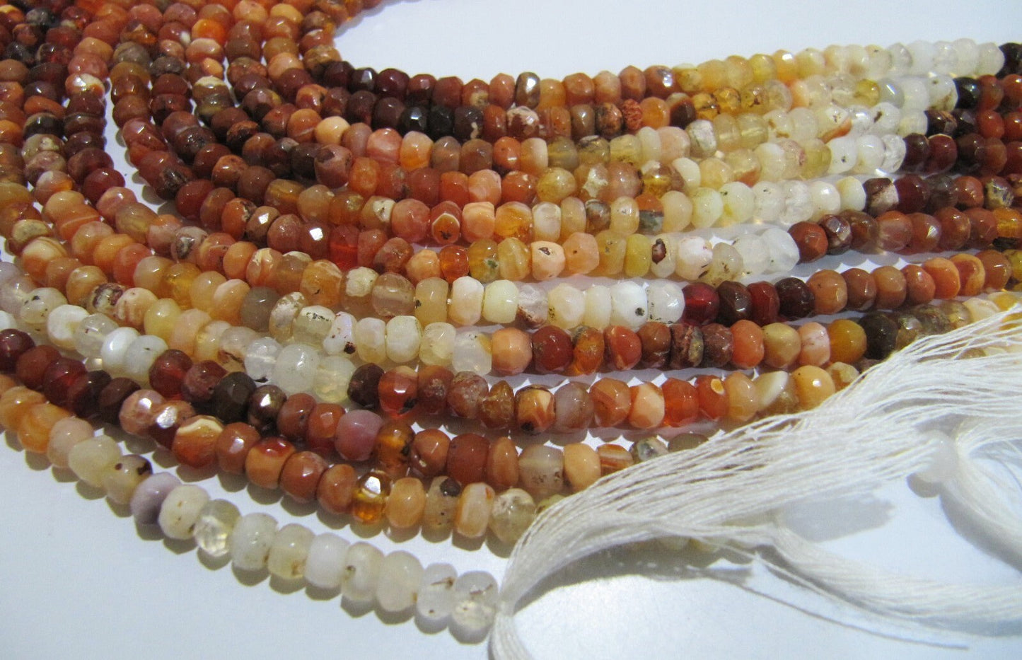 Natural Genuine Mexican Fire Opal Commercial Quality Rondelle Faceted Beads 4-5mm, Strand Length 13 Inches Long.