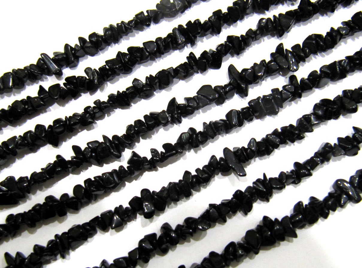 Black Quartz Chip Gravel Uncut Nugget 4mm To 6mm Beads Black Color Jewelry Making Beads Strand 35 Inches Long Sold Per Strand