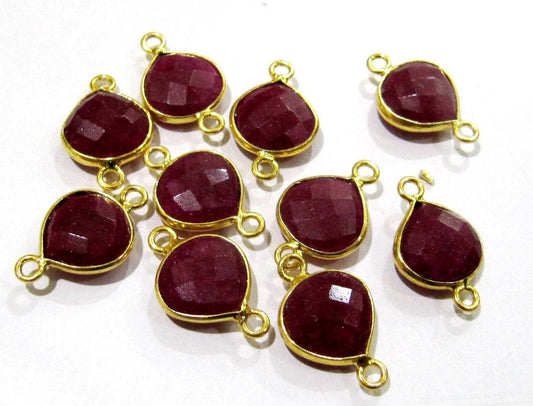 2 Piece Set Ruby Heart Shape Square 10 mm Briolette Connectors Double Loop  Bezel Charms Jewelry Making Bezel Connectors