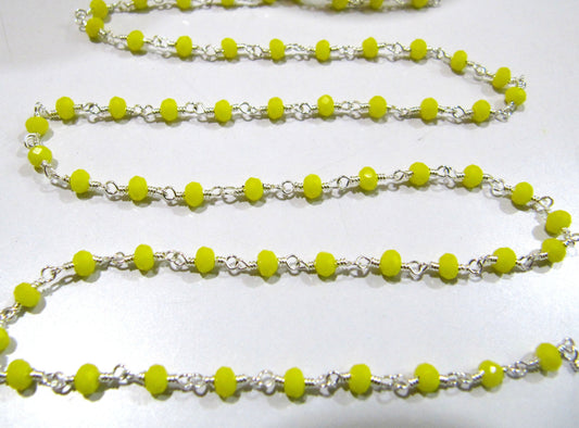 3 Ft-Yellow Chalcedony Chain Rondelle Faceted Beaded  Chain 3mm Size Hydro Quartz Bead Chain Wholesale Prices gemstone chain