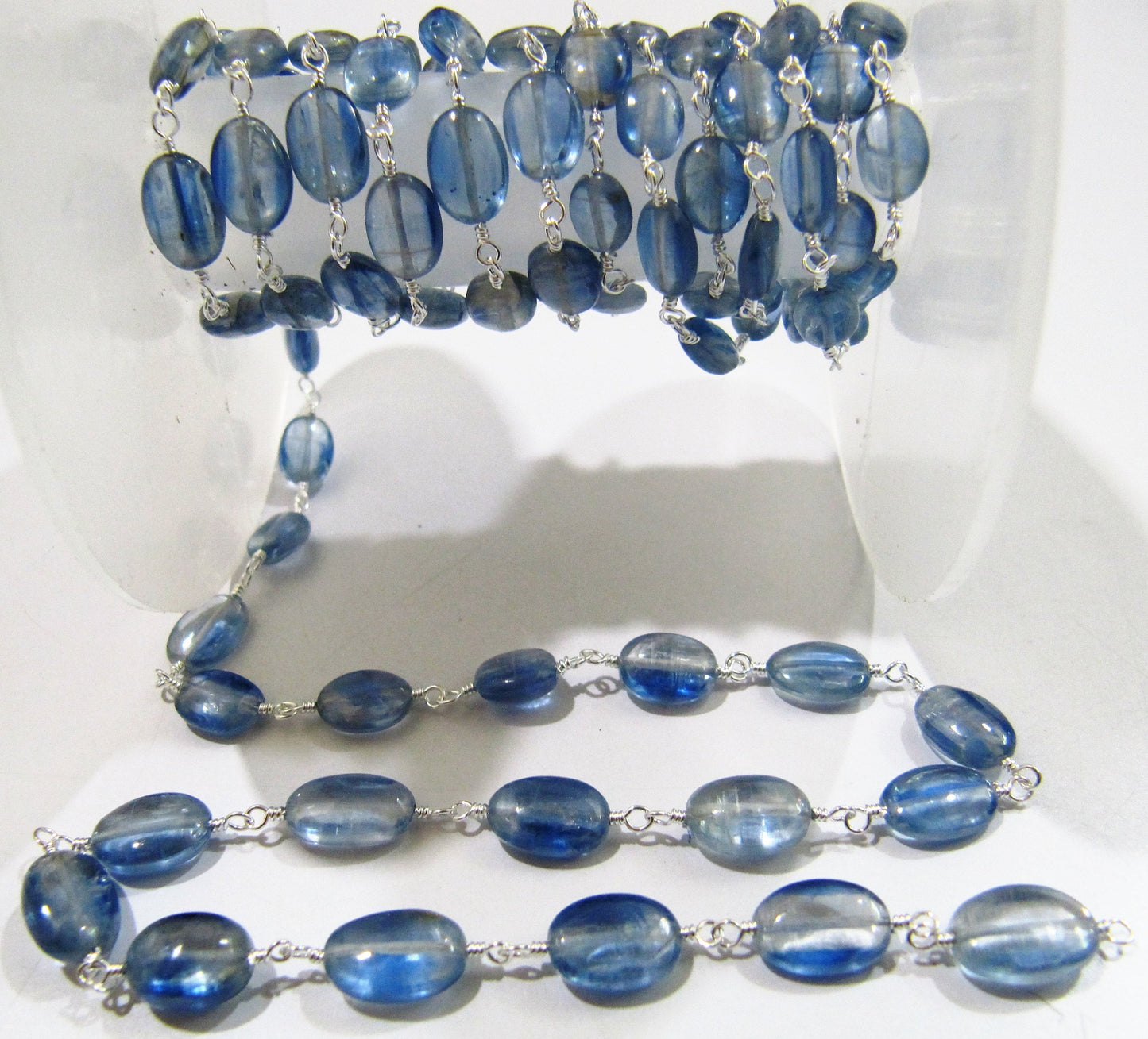 Natural Blue Kyanite Oval Plain Smooth 6x8 to 7x10mm Beaded Rosary Chain Sold Per Foot High Quality Wholesale Price Gemstone chain