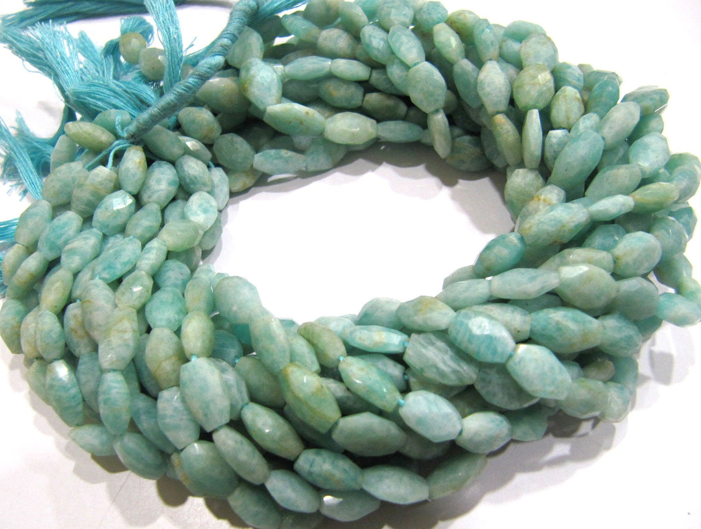 Natural Amazonite Oval Faceted Briolette Beads Size 10mm to 12mm Light Green Color Mani Shape Gemstone Beads sold per Strand 13 Inches