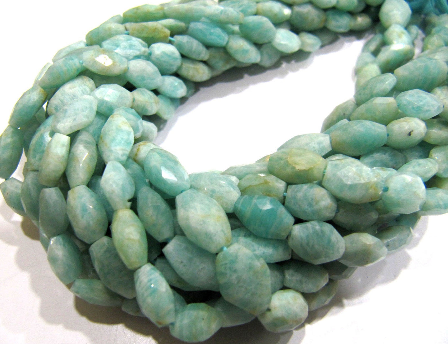 Natural Amazonite Oval Faceted Briolette Beads Size 10mm to 12mm Light Green Color Mani Shape Gemstone Beads sold per Strand 13 Inches