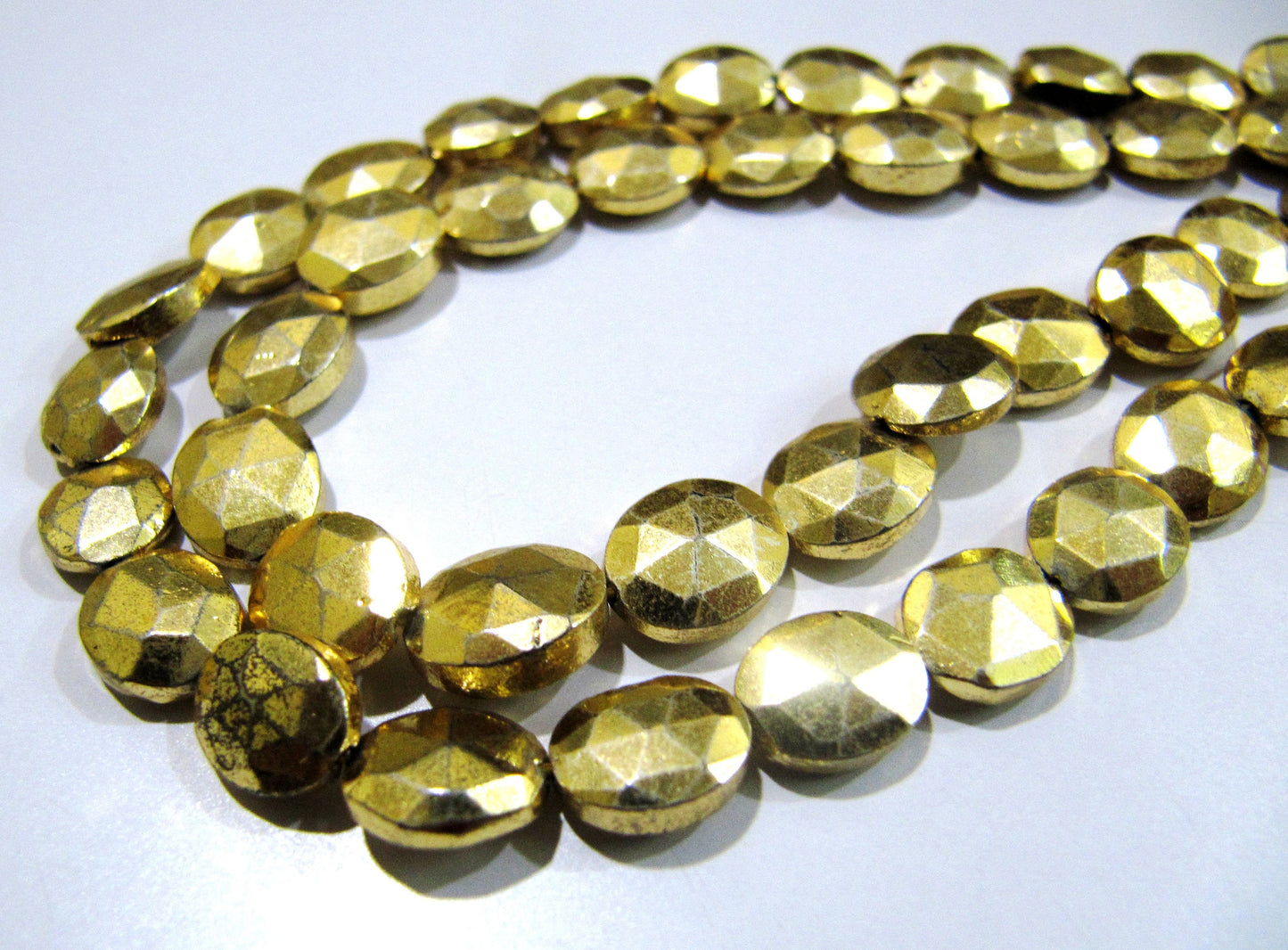 Natural Golden Pyrite Beads Oval Faceted Golden Coated Pyrite Beads 8x10mm Size Beads Strand 9 inches long  wholesale Prices