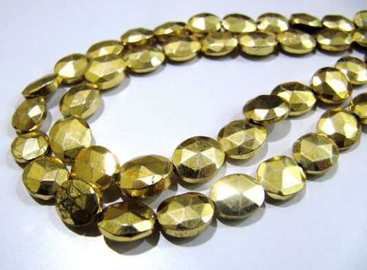 Natural Golden Pyrite Beads Oval Faceted Golden Coated Pyrite Beads 8x10mm Size Beads Strand 9 inches long  wholesale Prices
