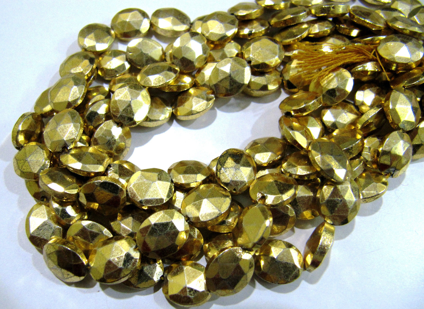 Natural Golden Pyrite Beads Oval Faceted Golden Coated Pyrite Beads 8x10mm Size Beads Strand 9 inches long  wholesale Prices