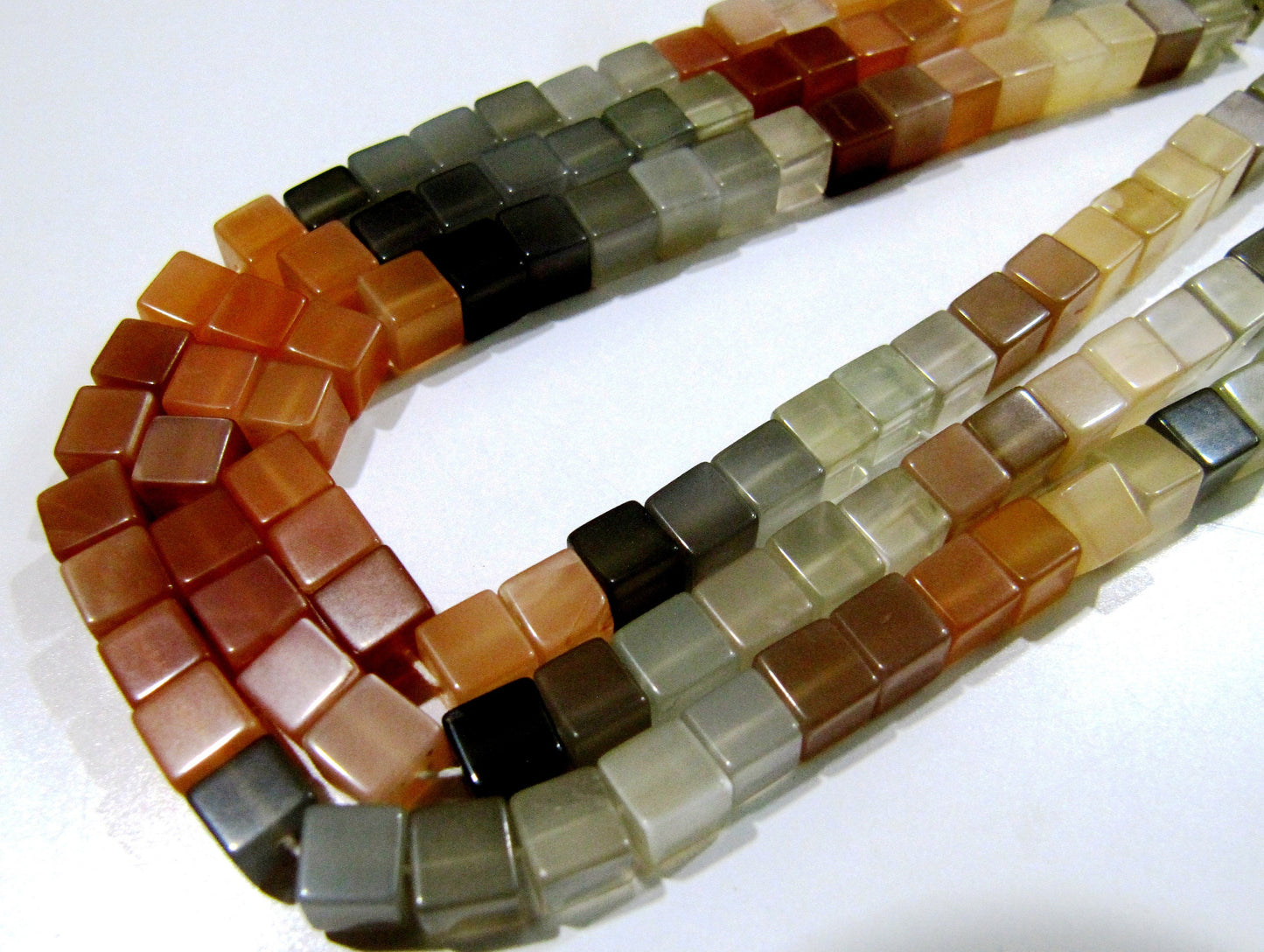 Natural Multi Moonstone Cube Beads 5-6mm Size Smooth Box Shape Beads Length 8 inches long Multi Gemstone Beads Wholesale Prices