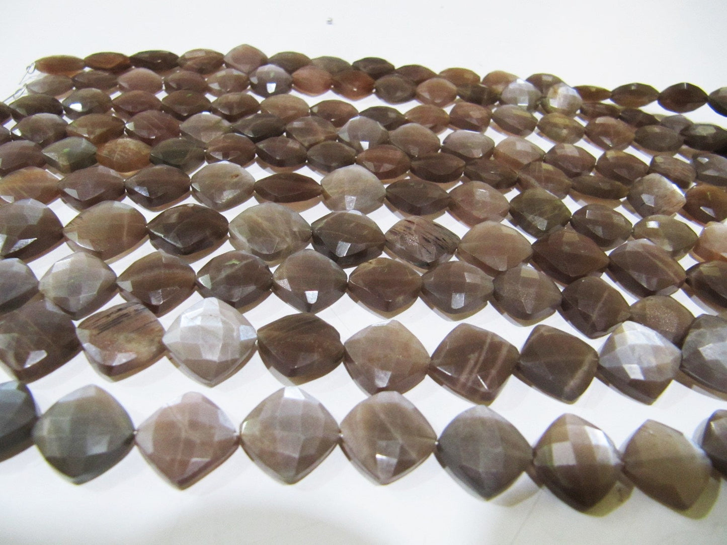 Natural Chocolate Moonstone Cushion Shape 11-12mm Briolette Faceted Cut beads strand 8 inches Jewelry Making Brown Gemstone Beads