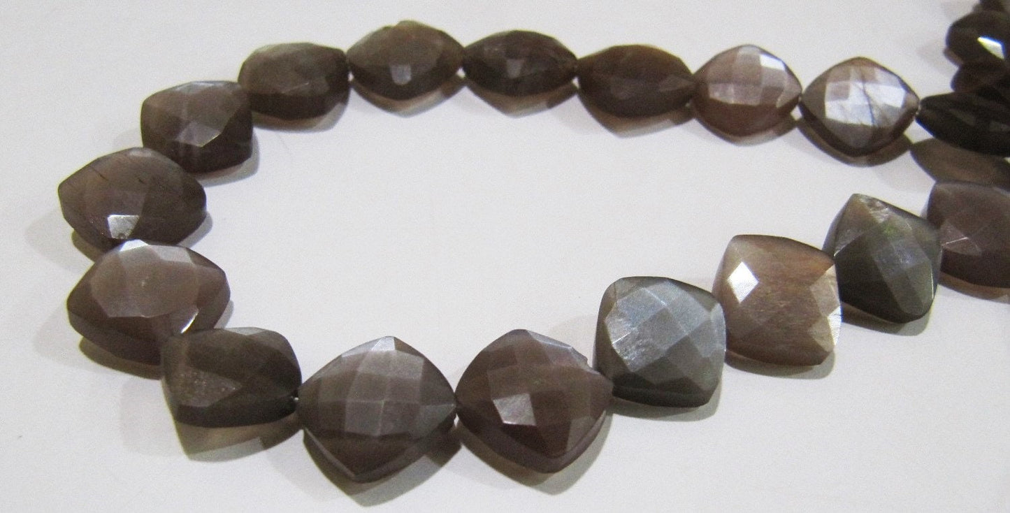 Natural Chocolate Moonstone Cushion Shape 11-12mm Briolette Faceted Cut beads strand 8 inches Jewelry Making Brown Gemstone Beads