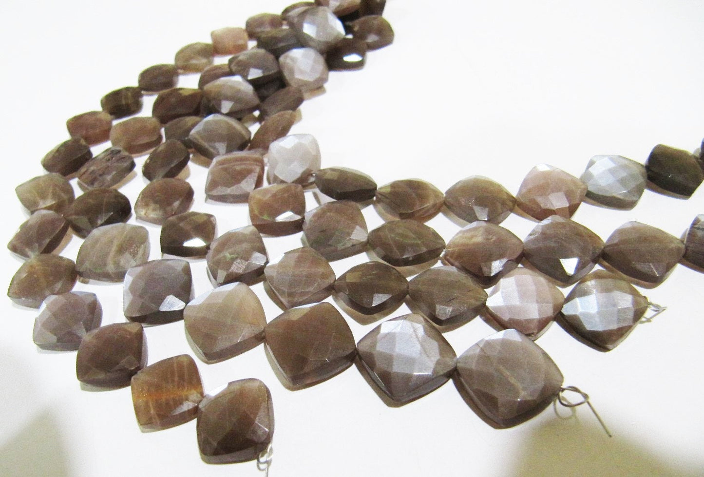 Natural Chocolate Moonstone Cushion Shape 11-12mm Briolette Faceted Cut beads strand 8 inches Jewelry Making Brown Gemstone Beads