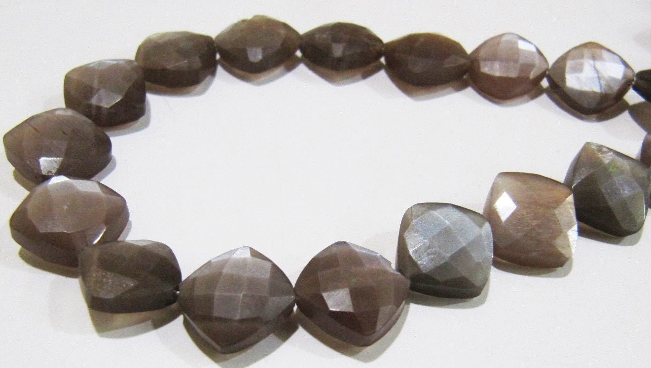 Natural Chocolate Moonstone Cushion Shape 11-12mm Briolette Faceted Cut beads strand 8 inches Jewelry Making Brown Gemstone Beads
