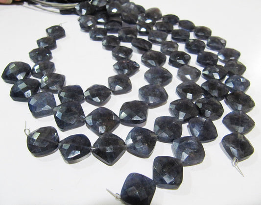 Natural Iolite Cushion Shape Beads Briolette Gemstone square shape Beads 11-12mm Strand 8 inch long Wholesale Prices