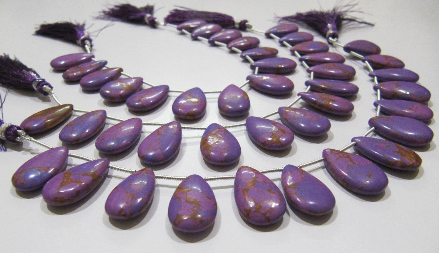 AAA Quality Purple Copper Turquoise Pear Shape Plain Smooth Size 12x20mm Beads Strand 8 inches Long Sold Per Strand, 14 Beads Per Strand
