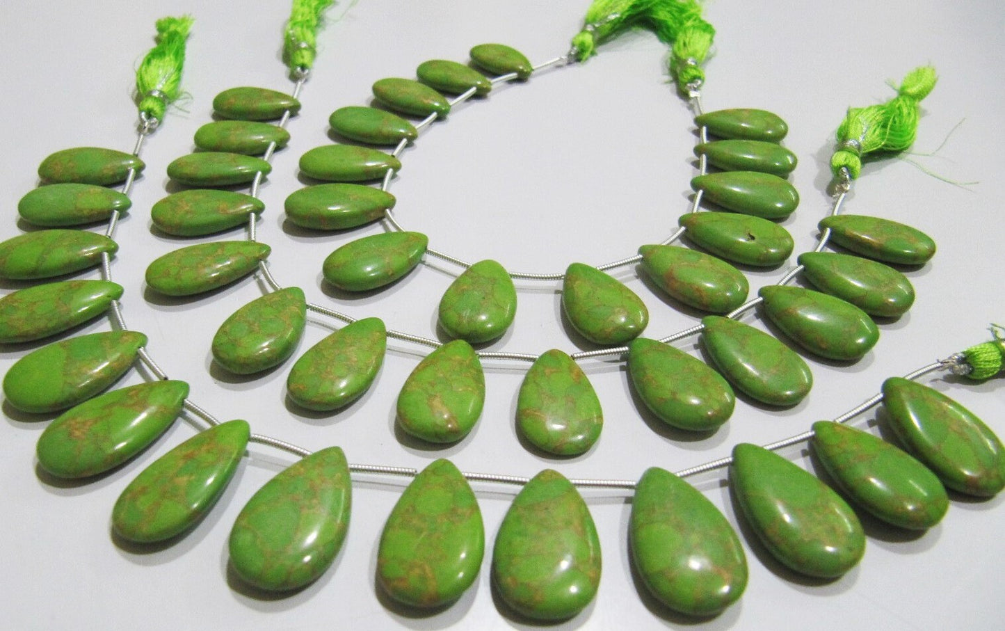 AAA Quality Green Copper Turquoise Pear Shape Plain Smooth Size 12x20mm Beads Strand 8 inches Long Sold Per Strand, 14 Beads Per Strand