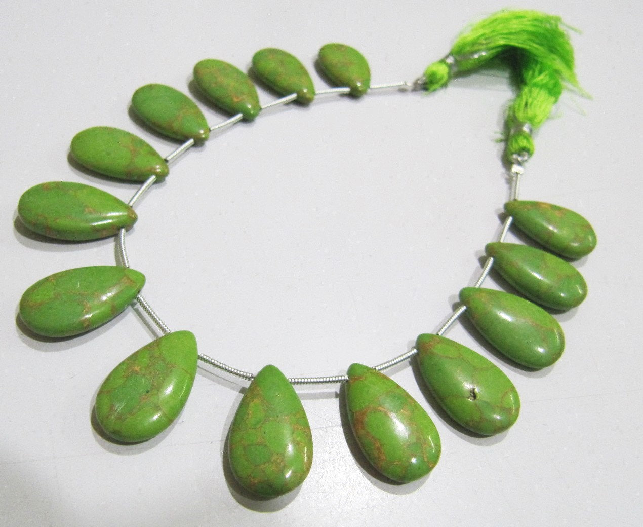 AAA Quality Green Copper Turquoise Pear Shape Plain Smooth Size 12x20mm Beads Strand 8 inches Long Sold Per Strand, 14 Beads Per Strand