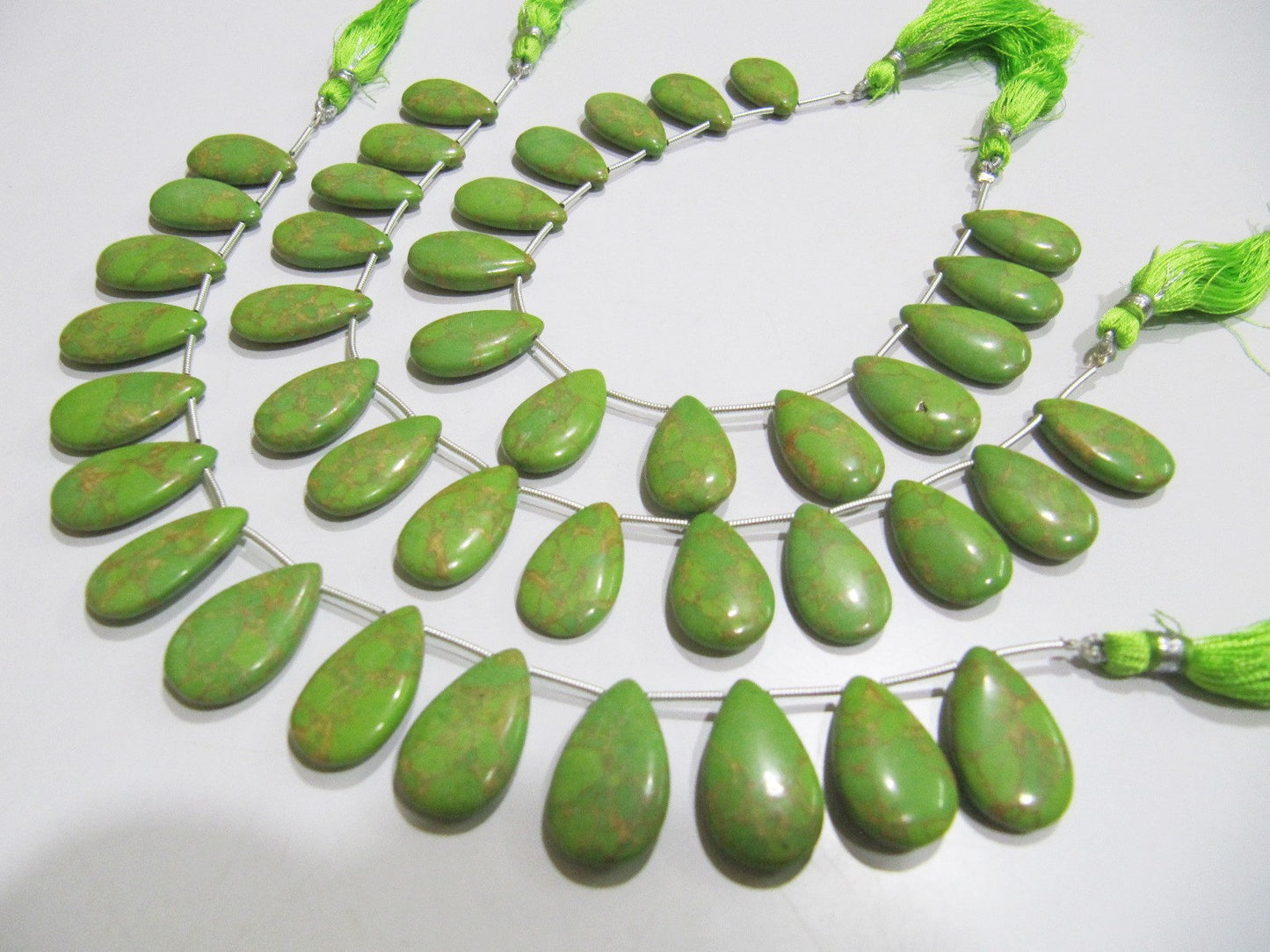 AAA Quality Green Copper Turquoise Pear Shape Plain Smooth Size 12x20mm Beads Strand 8 inches Long Sold Per Strand, 14 Beads Per Strand
