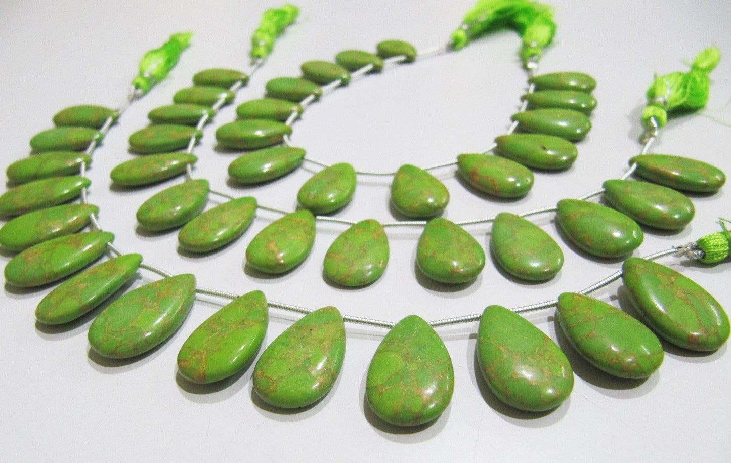 AAA Quality Green Copper Turquoise Pear Shape Plain Smooth Size 12x20mm Beads Strand 8 inches Long Sold Per Strand, 14 Beads Per Strand