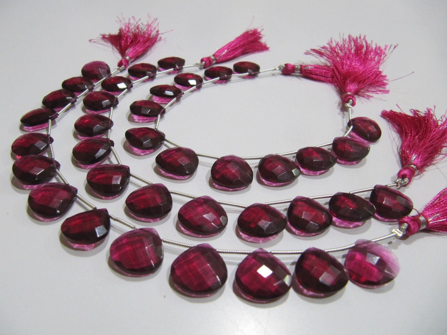 AAA Super Fine Quality Rubellite Pink Quartz Heart Shape Faceted Briolette Beads Size 14-15 mm Strand Size 8Inches Long 13 Beads Per Strand