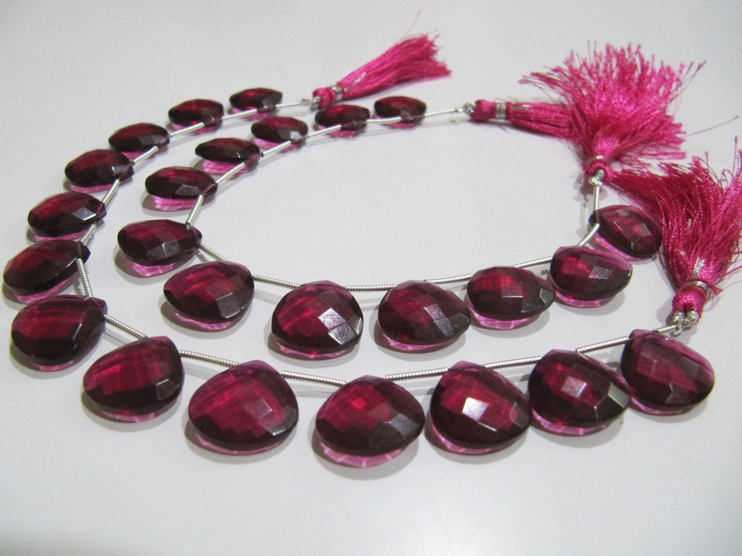 AAA Super Fine Quality Rubellite Pink Quartz Heart Shape Faceted Briolette Beads Size 14-15 mm Strand Size 8Inches Long 13 Beads Per Strand