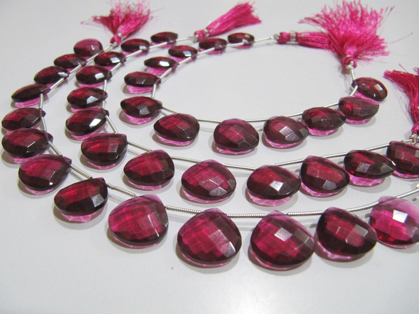 AAA Super Fine Quality Rubellite Pink Quartz Heart Shape Faceted Briolette Beads Size 14-15 mm Strand Size 8Inches Long 13 Beads Per Strand