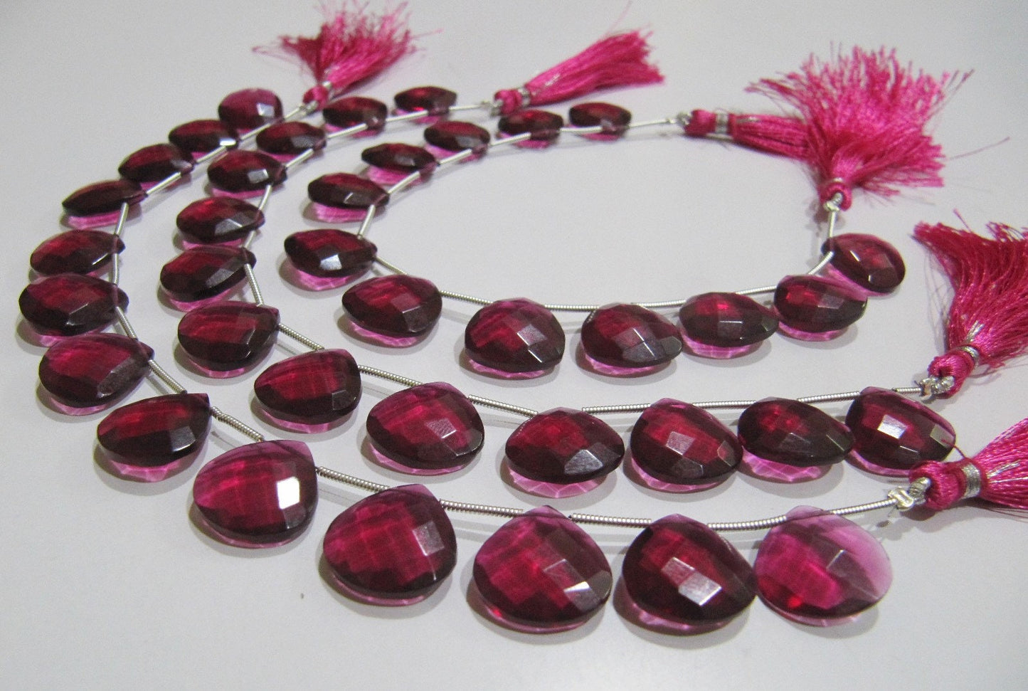 AAA Super Fine Quality Rubellite Pink Quartz Heart Shape Faceted Briolette Beads Size 14-15 mm Strand Size 8Inches Long 13 Beads Per Strand