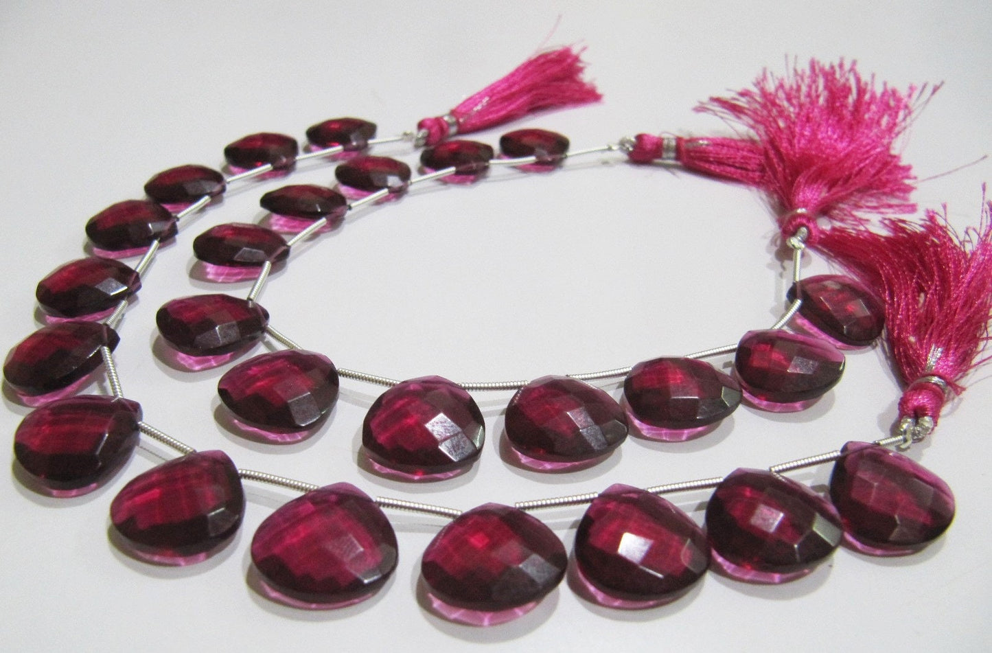 AAA Super Fine Quality Rubellite Pink Quartz Heart Shape Faceted Briolette Beads Size 14-15 mm Strand Size 8Inches Long 13 Beads Per Strand