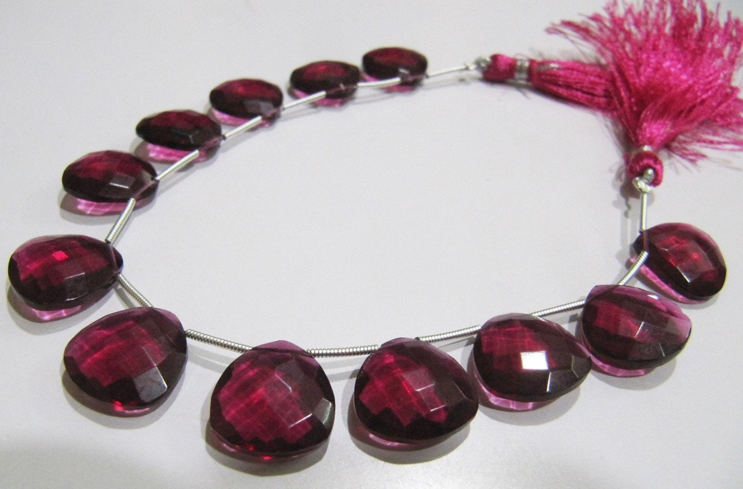 AAA Super Fine Quality Rubellite Pink Quartz Heart Shape Faceted Briolette Beads Size 14-15 mm Strand Size 8Inches Long 13 Beads Per Strand