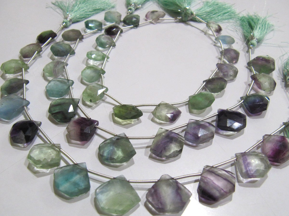 AAA Quality Natural Multi Flourite Multi Color Beads Fluorite Diamond Shape Faceted Cut Beads Size 14-15mm Strand 10 Inches Long .