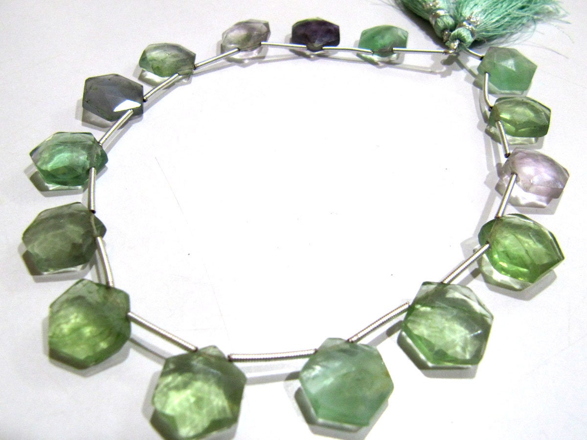 Natural Fluorite Multi color Beads Hexagon Shape Faceted Briolette Beads Size 11-12mm Strand 10Inch Long Wholesale Rate