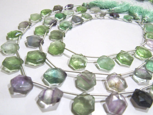 Natural Fluorite Multi color Beads Hexagon Shape Faceted Briolette Beads Size 11-12mm Strand 10Inch Long Wholesale Rate
