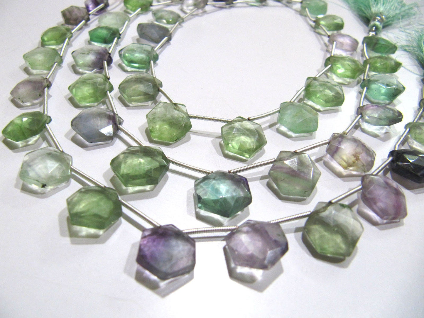 Natural Fluorite Multi color Beads Hexagon Shape Faceted Briolette Beads Size 11-12mm Strand 10Inch Long Wholesale Rate