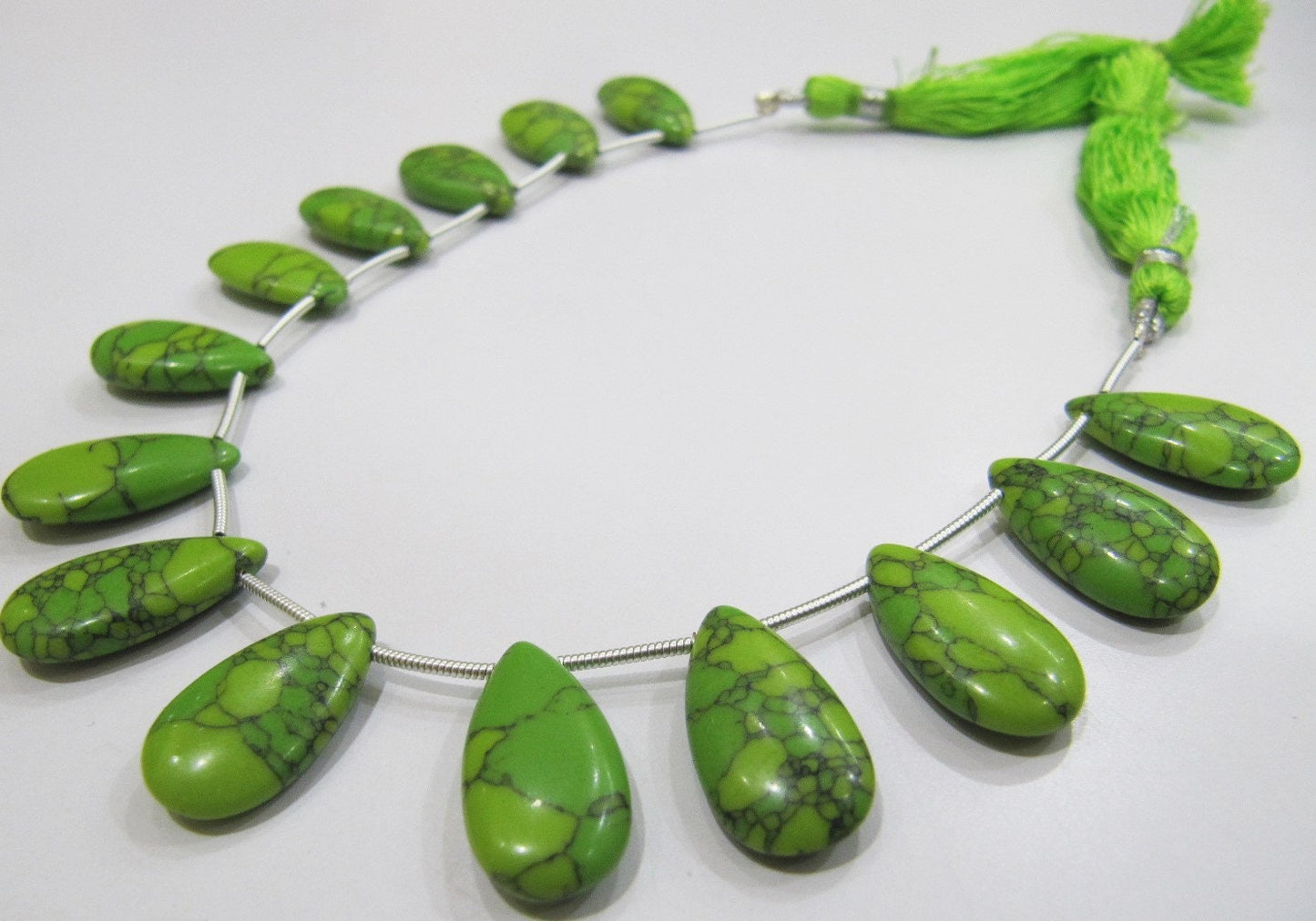 AAA Quality Green Turquoise Pear Shape Plain Smooth 9x18mm To 10x20mm Green Magnesite Briolette Beads Strand 8 inches Long Sold Per Strand