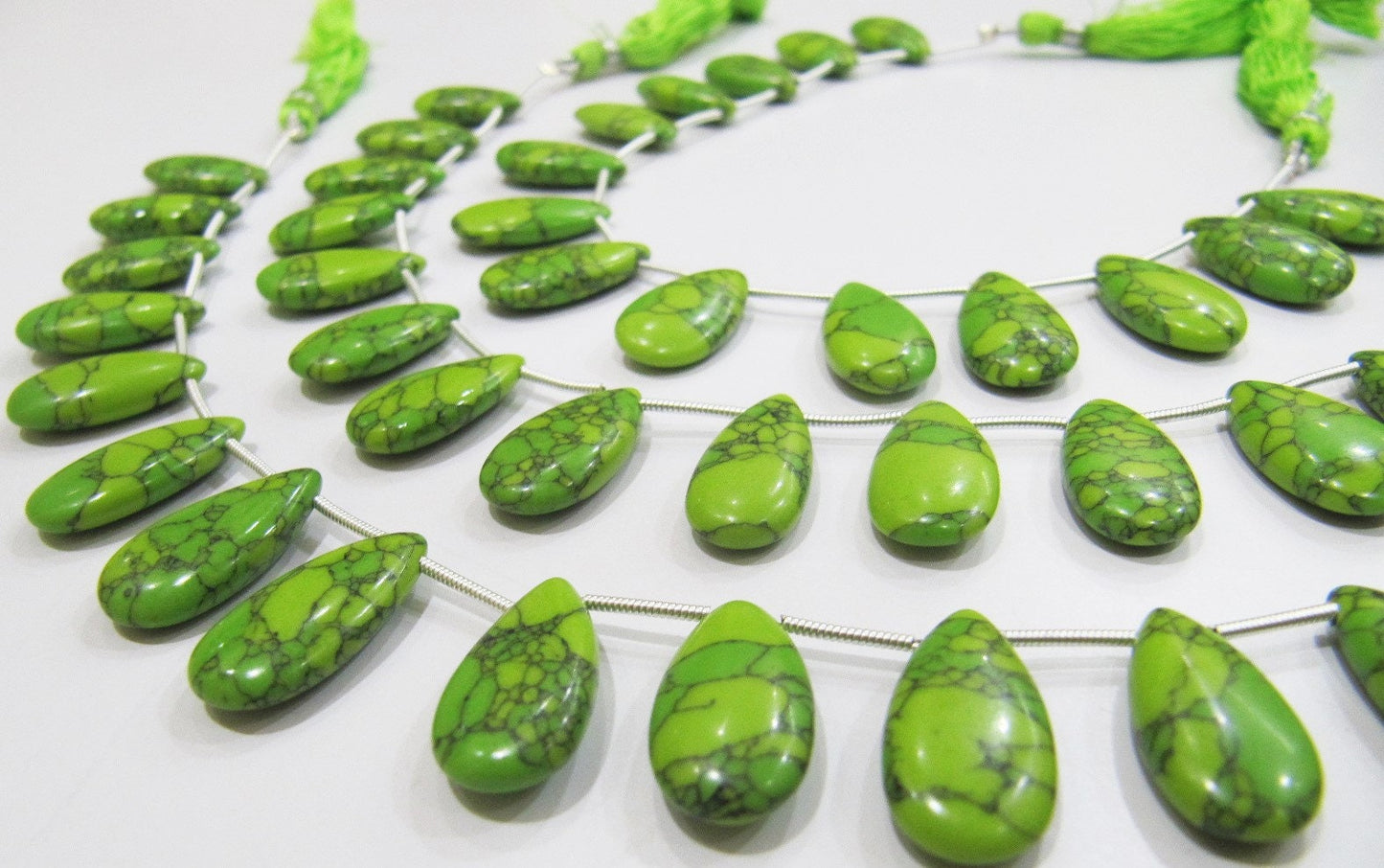 AAA Quality Green Turquoise Pear Shape Plain Smooth 9x18mm To 10x20mm Green Magnesite Briolette Beads Strand 8 inches Long Sold Per Strand