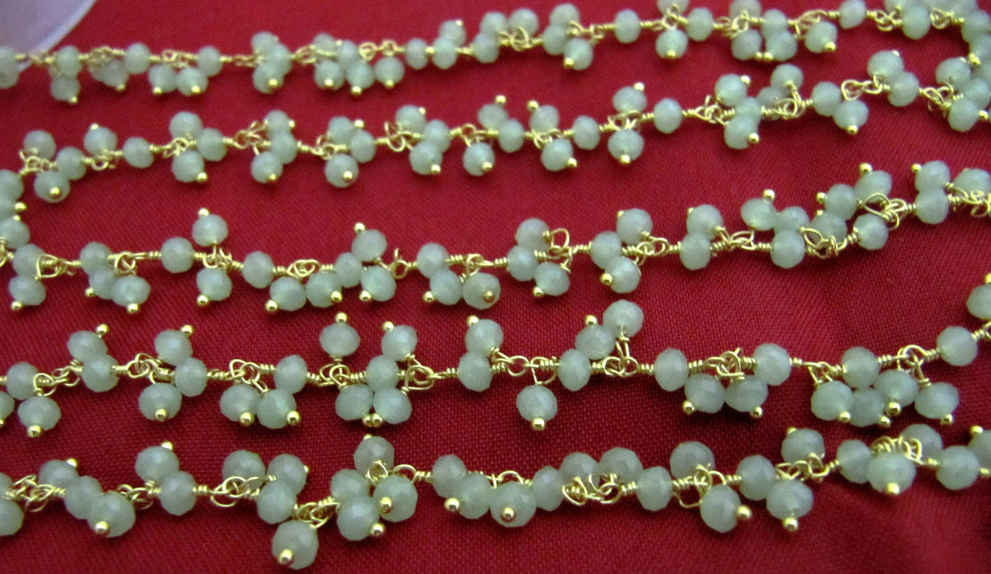 Green Chalcedony Dangling Chain Rondelle Faceted Beaded Cluster Chain 2.5-3mm Size Hydro Quartz Bead Chain Wholesale Price sold per foot
