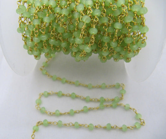 3 Ft-Green Chalcedony Rondelle Faceted Beaded Aati Chain 3mm Size Hydro Quartz Bead Chain Wholesale Prices gemstone chain