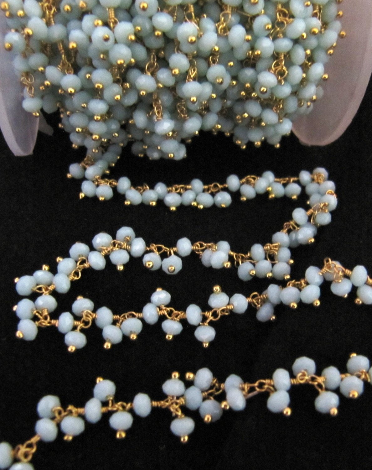 3 Feet-Amazonite Dangling Chain Rondelle Faceted Beaded Cluster Chain 2.5-3mm Size Hydro Quartz Bead Chain Wholesale Price gemstone
